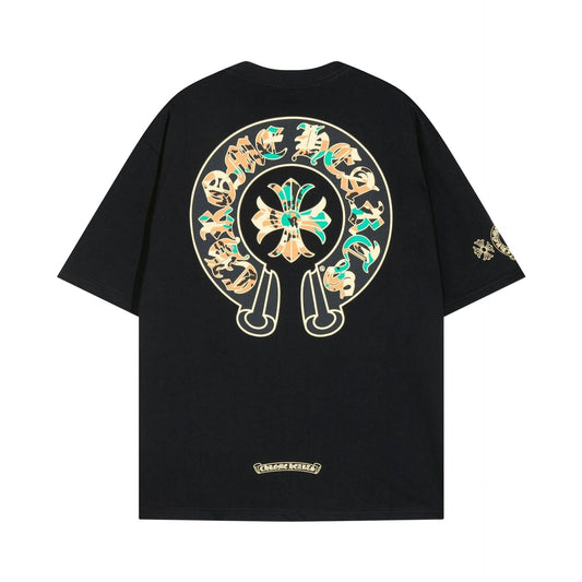 Chrome Heart T Shirts Cross Color Printed Short Sleeve T-Shirt Loose