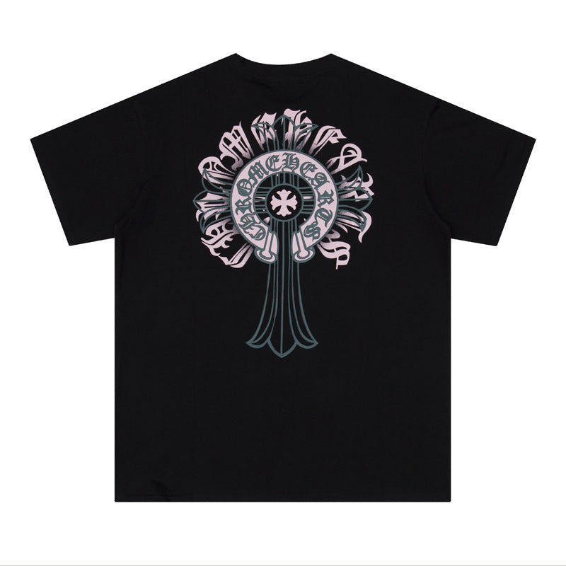 Chrome Heart T Shirts Cross Print Short Sleeve T-Shirt Loose