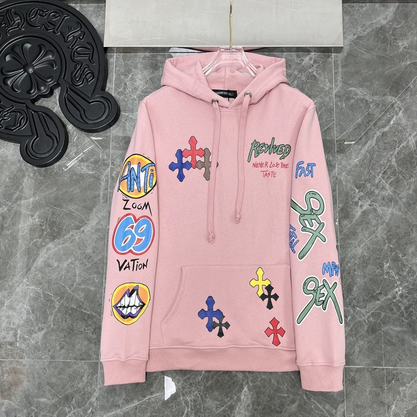 Chrome Heart Hoodie Sanskrit graffiti hooded sweater men's and women's hoodies jacket