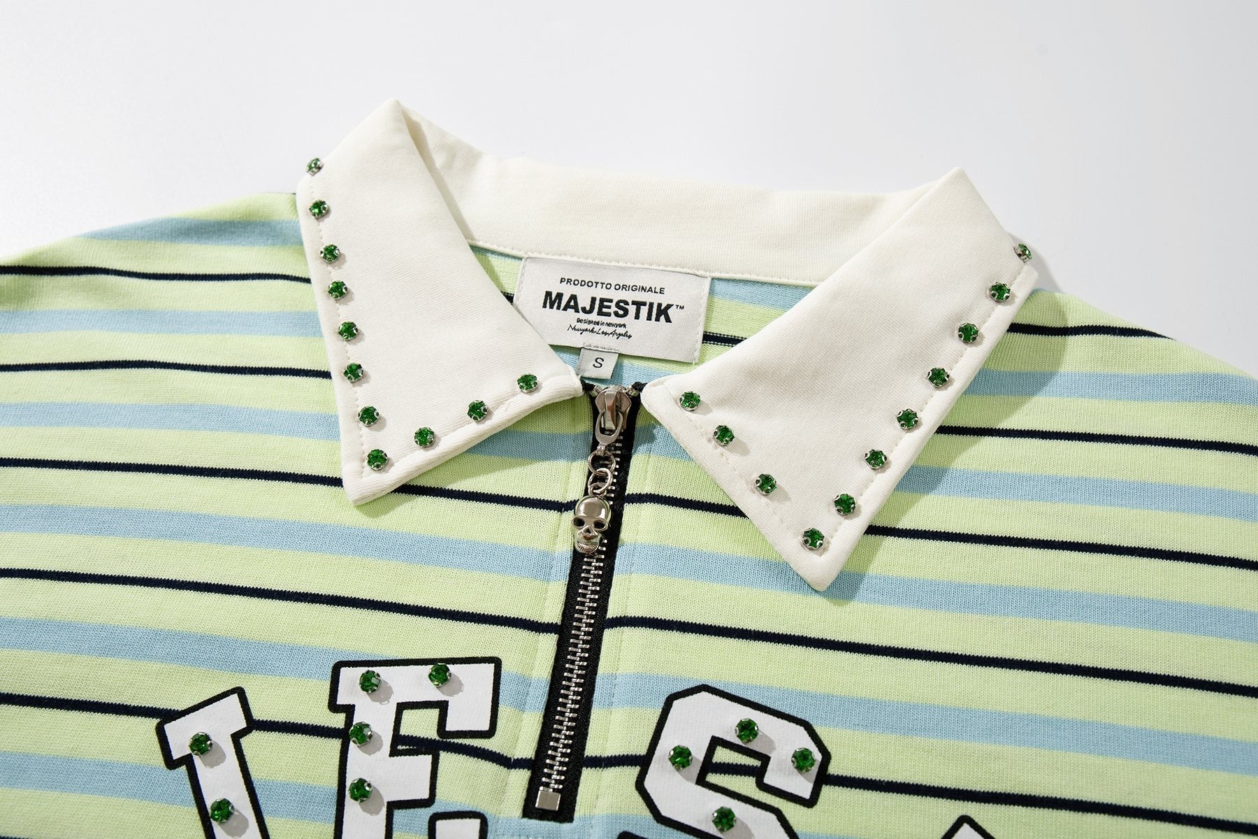 MAJESTIK Mint Green Striped Half-Zip Polo Shirt ¡ª detail